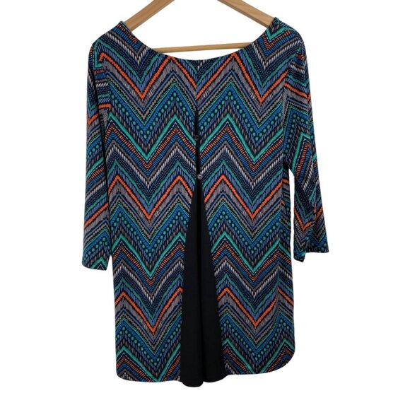 Cato Womens Size Small Multicolor Geometric Print 3/4 Sleeve Knit Shirt - Picture 2 of 10